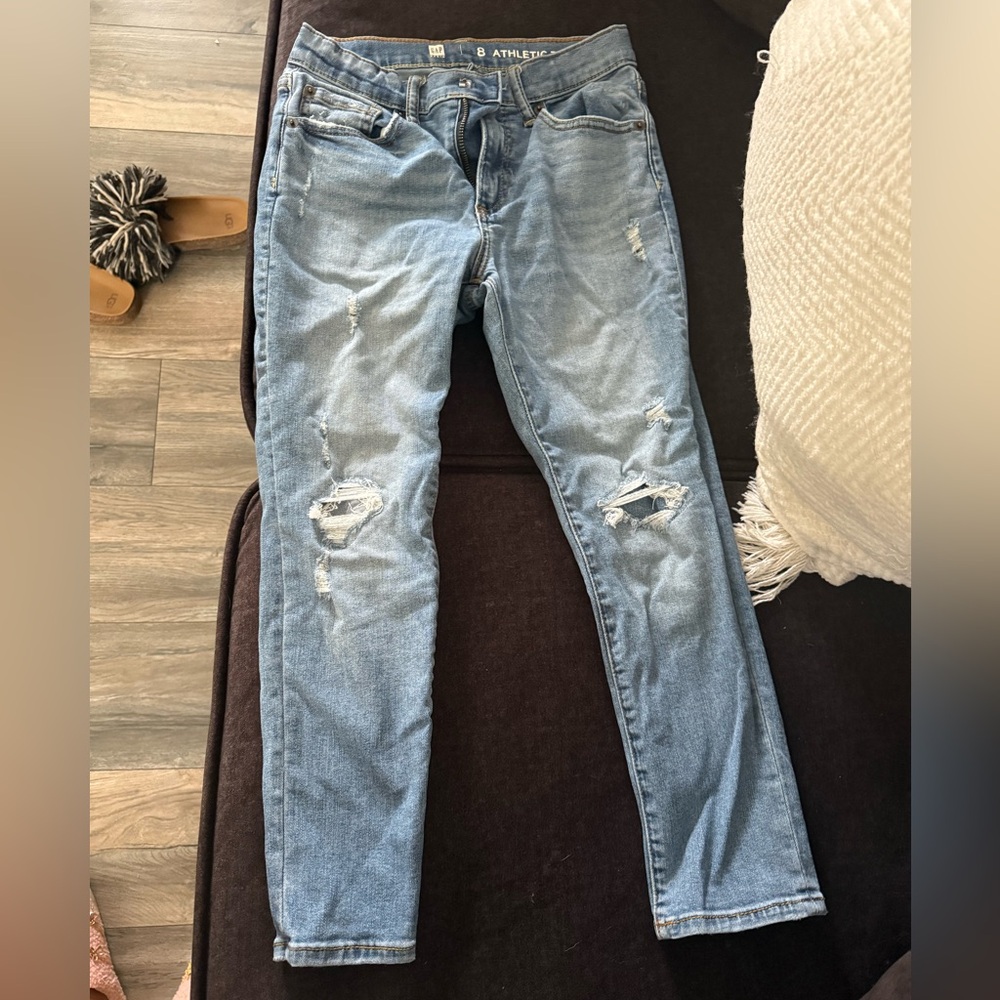Boys youth size 8 Athletic Taper ( waist adjustable)distressed GAP Blue Jeans